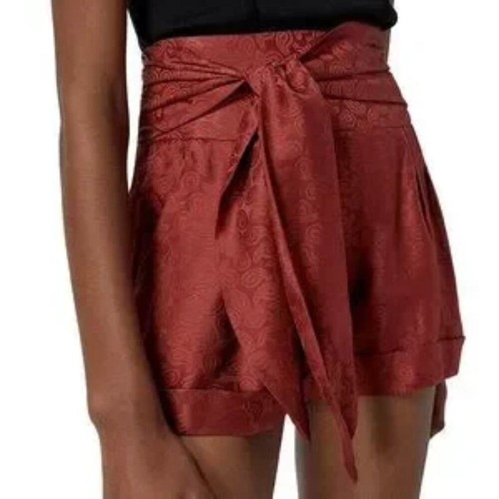 The Kooples Pink Jacquard Satin Wrap Shorts, Size 1/S, New